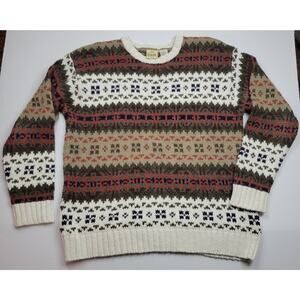 B.Moss Faire Isle Cotton Blend Pullover Sweater Nordic Brown White Stripe Size M